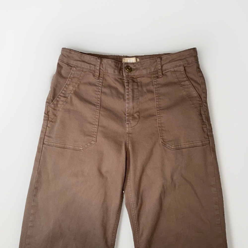 Kut from the Kloth High Rise Wide Leg Crop Pants Womans Size 8 Brown Flap Pocket - Picture 2 of 6